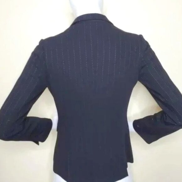 Mastina Black One Button Blazer with Brown Stitching SZ 4 - Picture 5 of 8